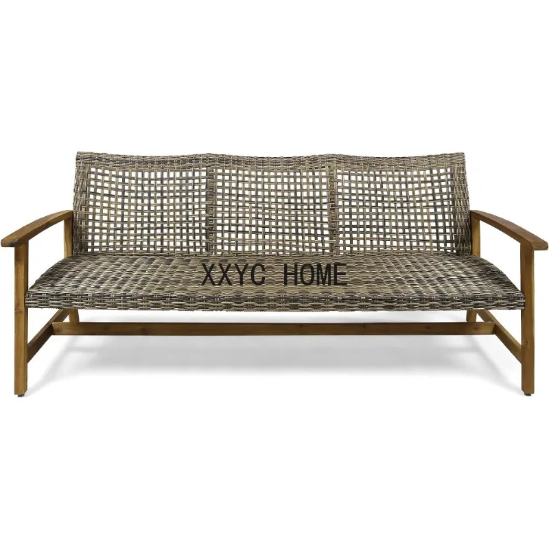 Christopher Knight Home Marcia Outdoor Wood Sofa, Wicker, 75.50 x 31.00 x 31.50, Gray, Natural Stained Finish