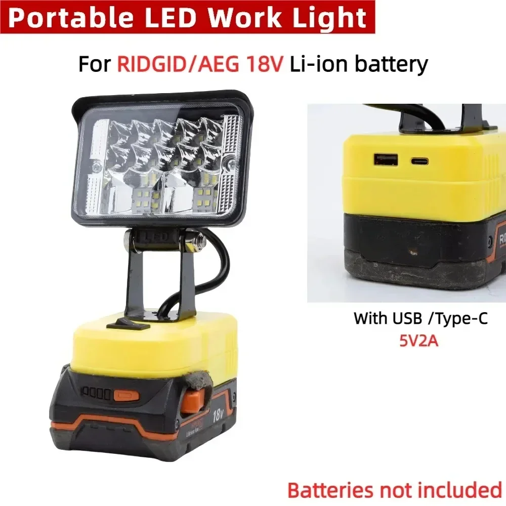 

1 X Portable Battery LED Work Light for RIDGID AEG 18V Battery Powered Camping Lamp with USB Type-C Charging Port(No Battery)