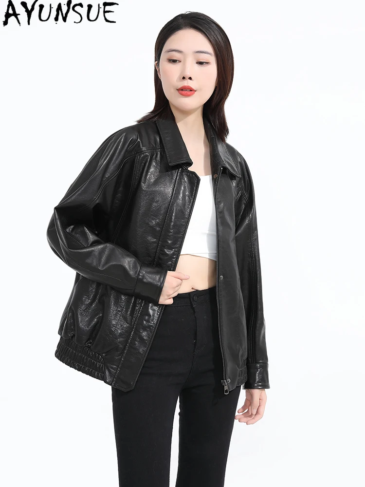 AYUNSUE 100% echte koeienhuid leren jas vrouw 2025 herfst vintage gewaxte lederen jassen vrouw kleding hoge kwaliteit 가구 Alla Alla Allaidad