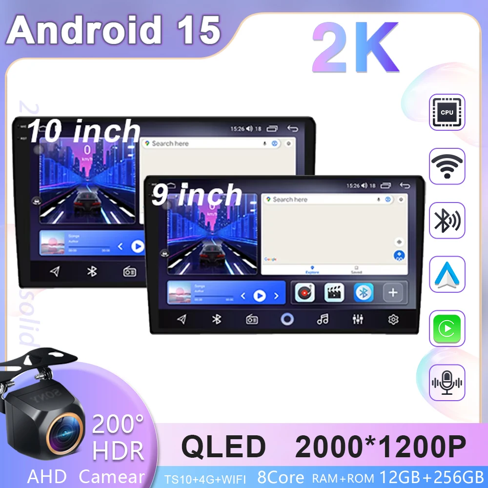 

9‘’10'' 2 Din Android 14 auto Car Radio Multimedia Video Universal Stereo Carplay GPS For Volkswagen Nissan Hyundai Kia toyota
