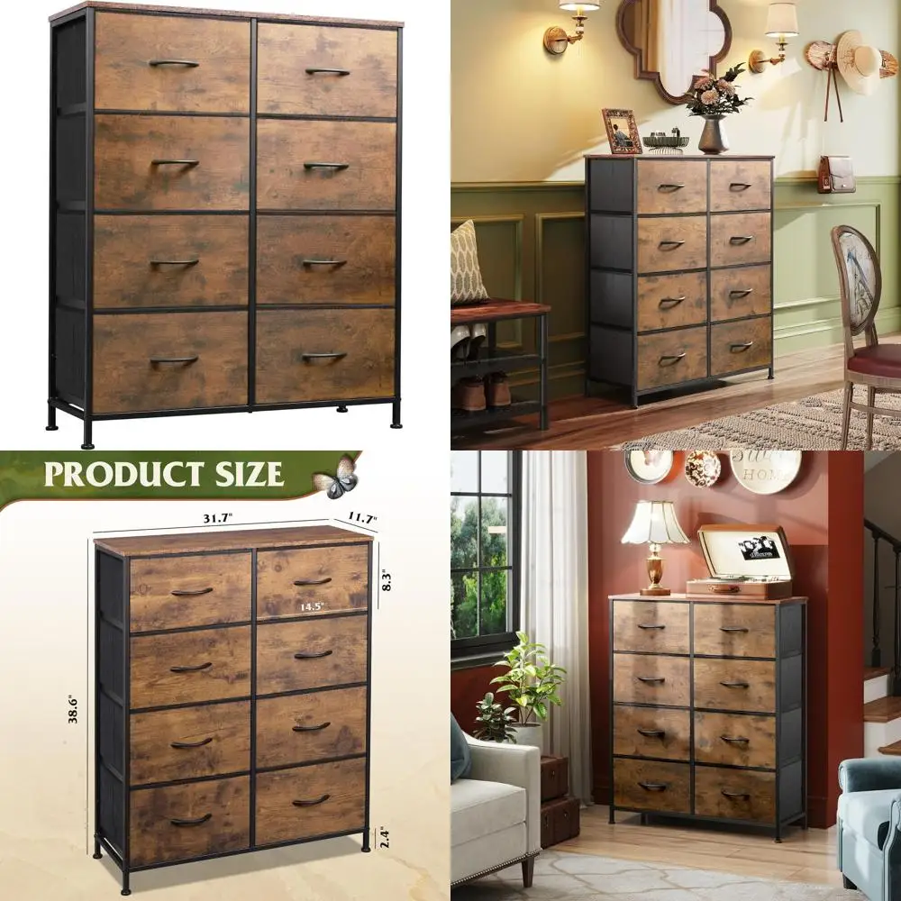 

Высокий комод с 8 ящиками и тканевыми контейнерами, многоярусный органайзер, двойной комод, тумба с ящиками, идеально подходит для спальни, гостиной, прихожей