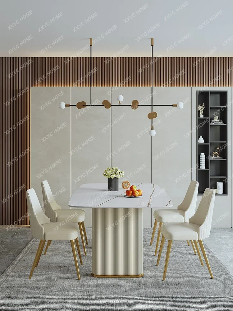 Stone Plate Dining Table Rectangular Light Luxury Small Apartment High-End Stone Plate Stone Dining Tables and Chairs Set