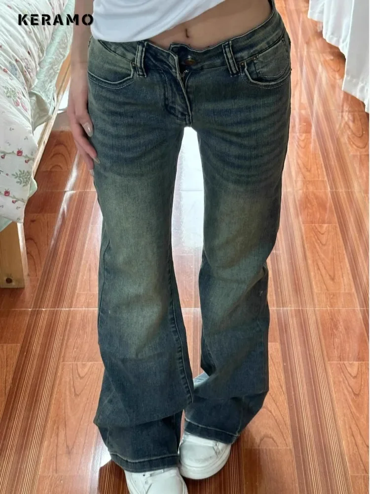 Y2K Calça jeans de cintura alta, calça jeans, lavado, vintage, casual, calça emo gostosa, grunge, rua, moda, retro, sexy, 2000s