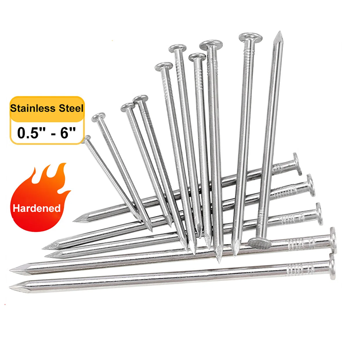 

304 Stainless Steel Woodworking Round Nails Cement Wall Nails 0.5 Inch - 6 Inch