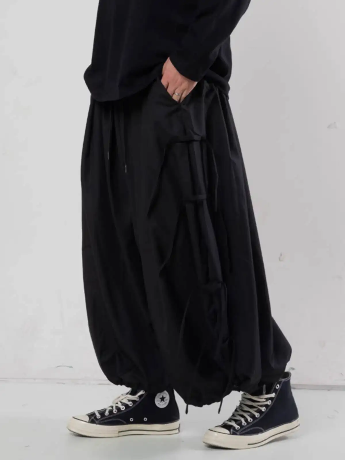 Autumn And Winter Wide-Leg Pants With Original Ribbon Design, Men's Casual Pants Style Dark Warrior Plus-Size Nine-Point Pants,