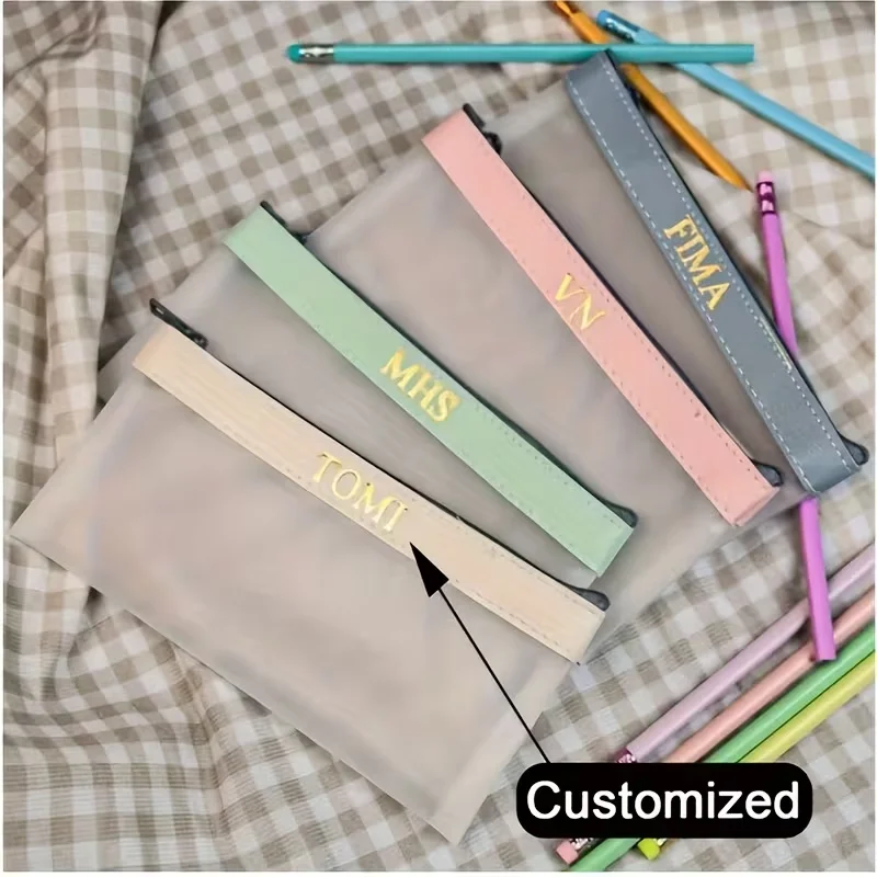 1 Piece Customizable Faux Leather Zipper Pencil Case - Personalized with Text and Name, Ideal for Boys and Girls, Perfect for School and Office Essentials, Cute Transparent Pencil Case, Korean Style, Trendy, Simple, Large Capacity, Suitable for Middle School and High School Students, Stylish Stationery Bag, Stationery Box