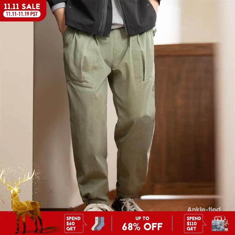 

Maden Men's Vintage Military Green Cargo Pants Zipper Fly Loose Fit Pants Straight Leg Casual Pockets Spring and Fall Trousers