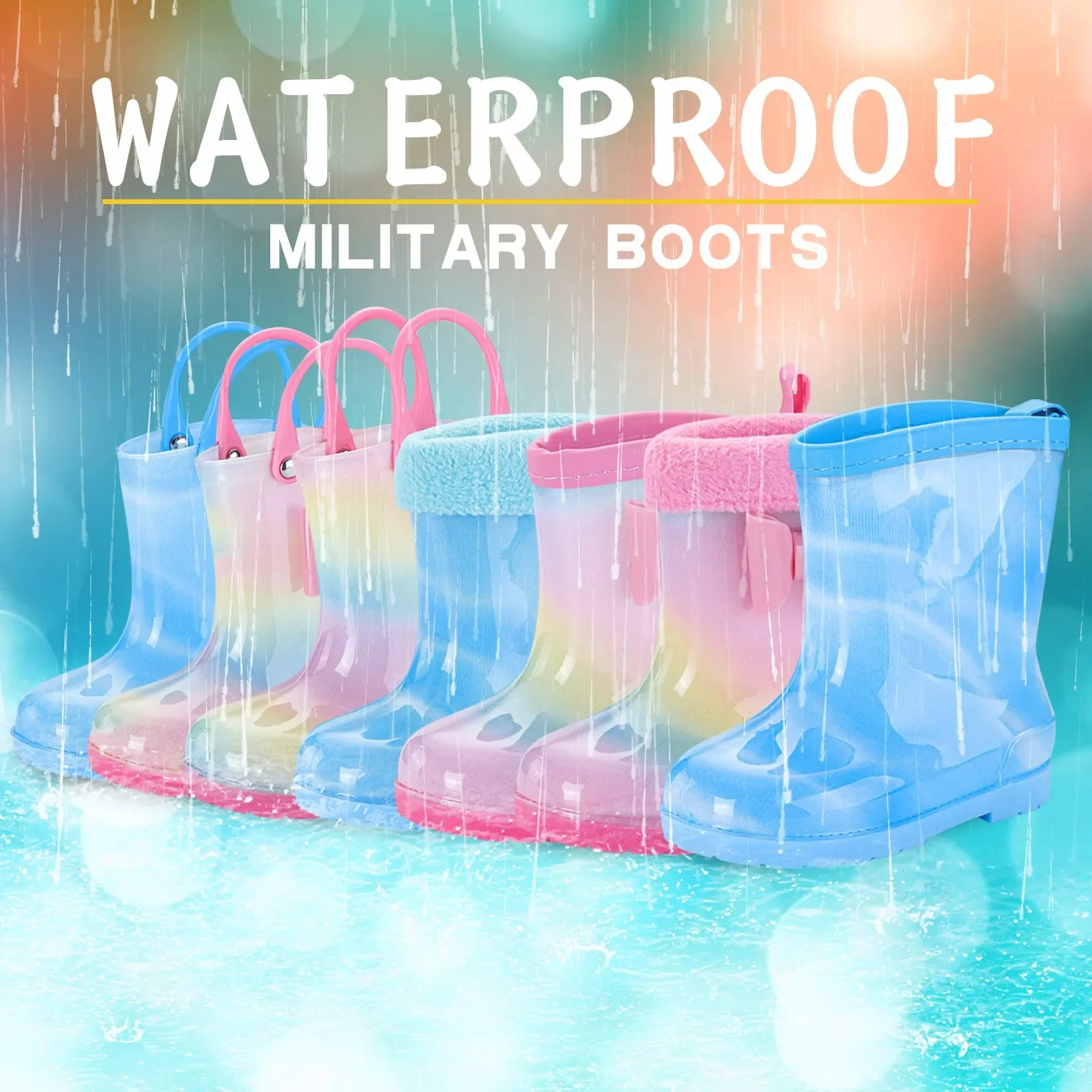 PVC Rubber High Quality Children Rainboots Waterproof Baby Boys Girls Water Shoes Lightweight Non-Slip Rain Boots Kids botas New