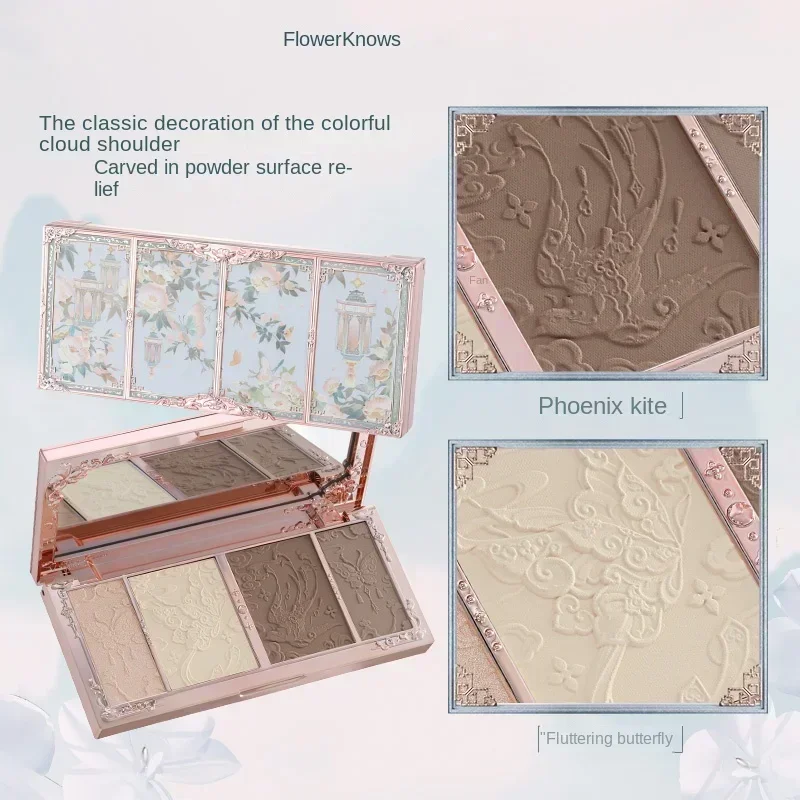 Flower Knows Makeup Butterfly Cloud Collar Collection Embossed Highlight&Contour Palette Face Powder Iluminador Contouring Kit