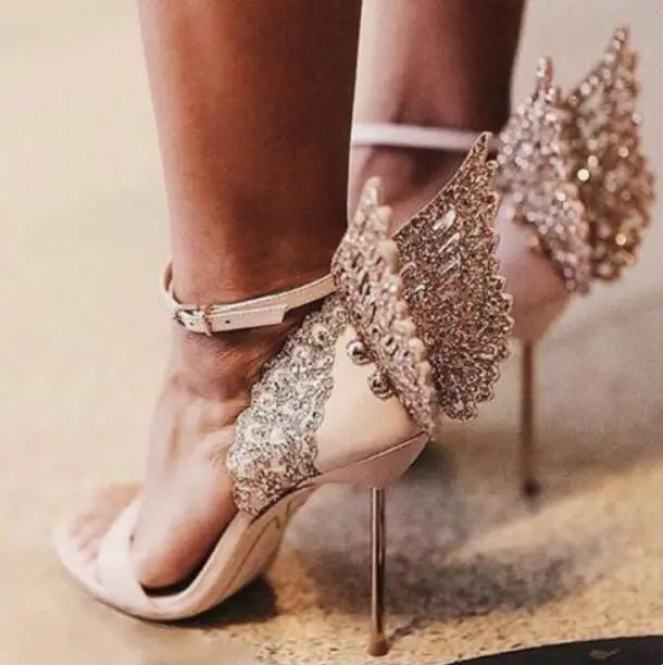 NONE Marke Design Handgemachte Frauen Schmetterling High Heels Sandalen Exquisite schöne Flügel Schuhe Weibliche Bankett Party Kleid Hochzeit Schuhe 6