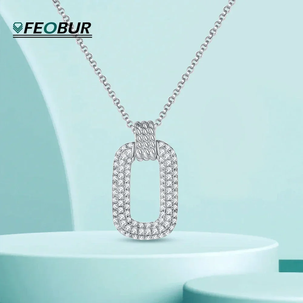 

D Color Full Moissanite Pendant Necklace for Women Rectangle Design 925 Sterling Silver Plated 18K Gold Necklaces Fine Jewelry