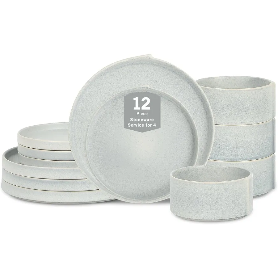 

Набор столовой посуды из 12 предметов, керамогранит, сине-серый