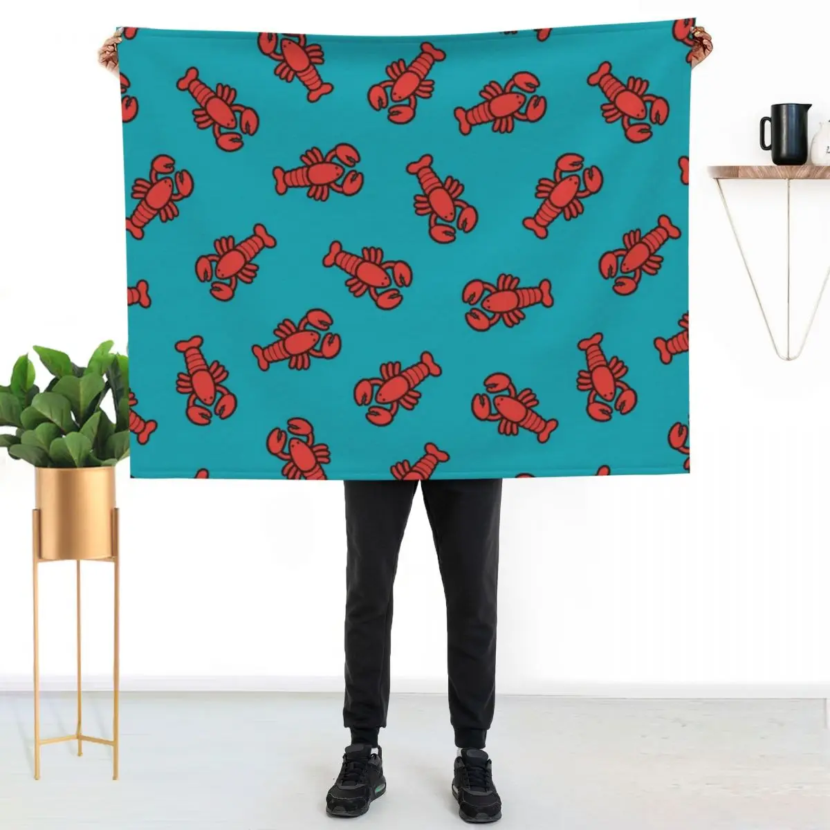 Lobsters Pattern on Turquoise Blue Throw Blanket Weighted Luxury Designer anime Baby Designers blankets and throws Blankets