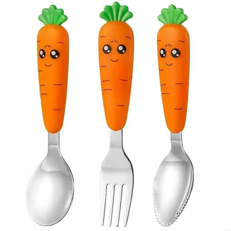 

Y88D Children Feeding Kitchen Utensil Toddler Cutlery Scraper Spoon/Fork Cartoon Handle Kids Dinnerware Feeding Supplies