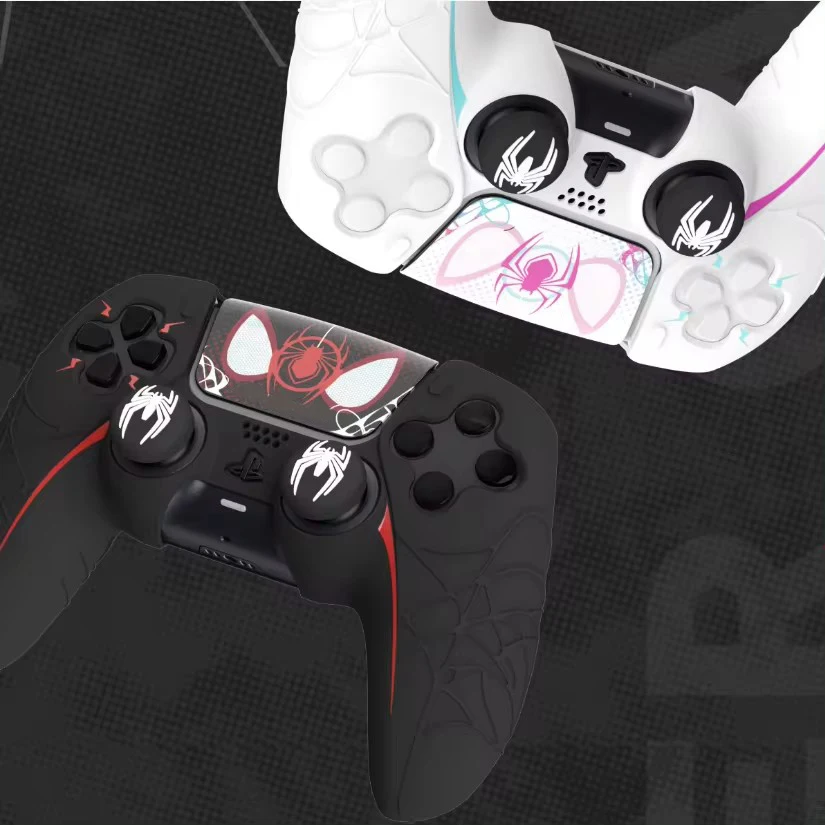 New Spider Web Silicone Skin Cover Gamepad Sticker Soft Case For Sony Dualsense 5 PS5 Controller Thumb Stick Grip Cap Protector