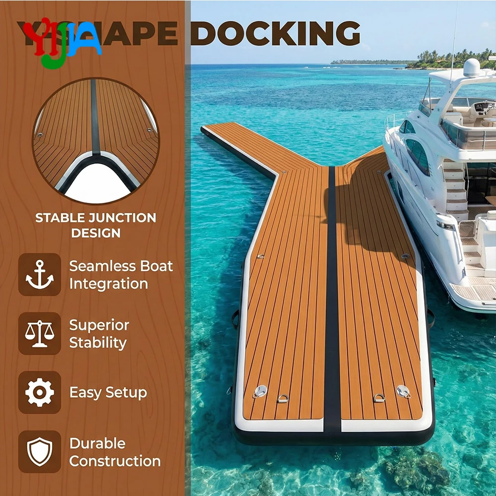 

Custom 20FT Durable Inflatable Floating Dock with Non-Slip EVA Inflatable Y-Shaped Dock Platform for Jet Skis, Boats & Yachts