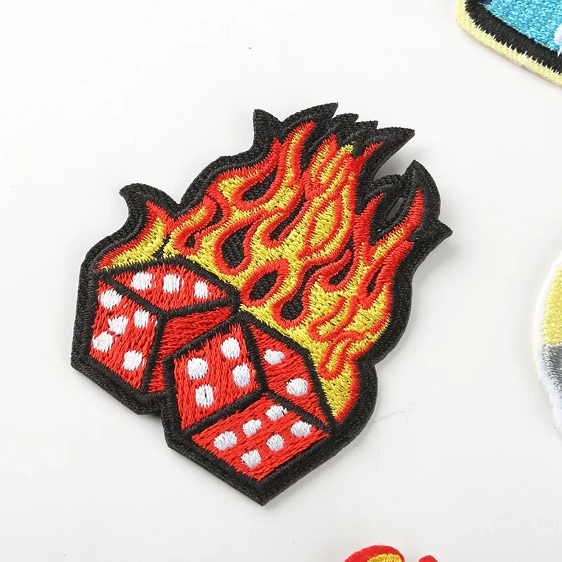 Flame Embroidery Patches Iron on Cartoon Fire Bomb Badges DIY Thermo Stickers for Clothes Holes Patch Burning Candle Appliques