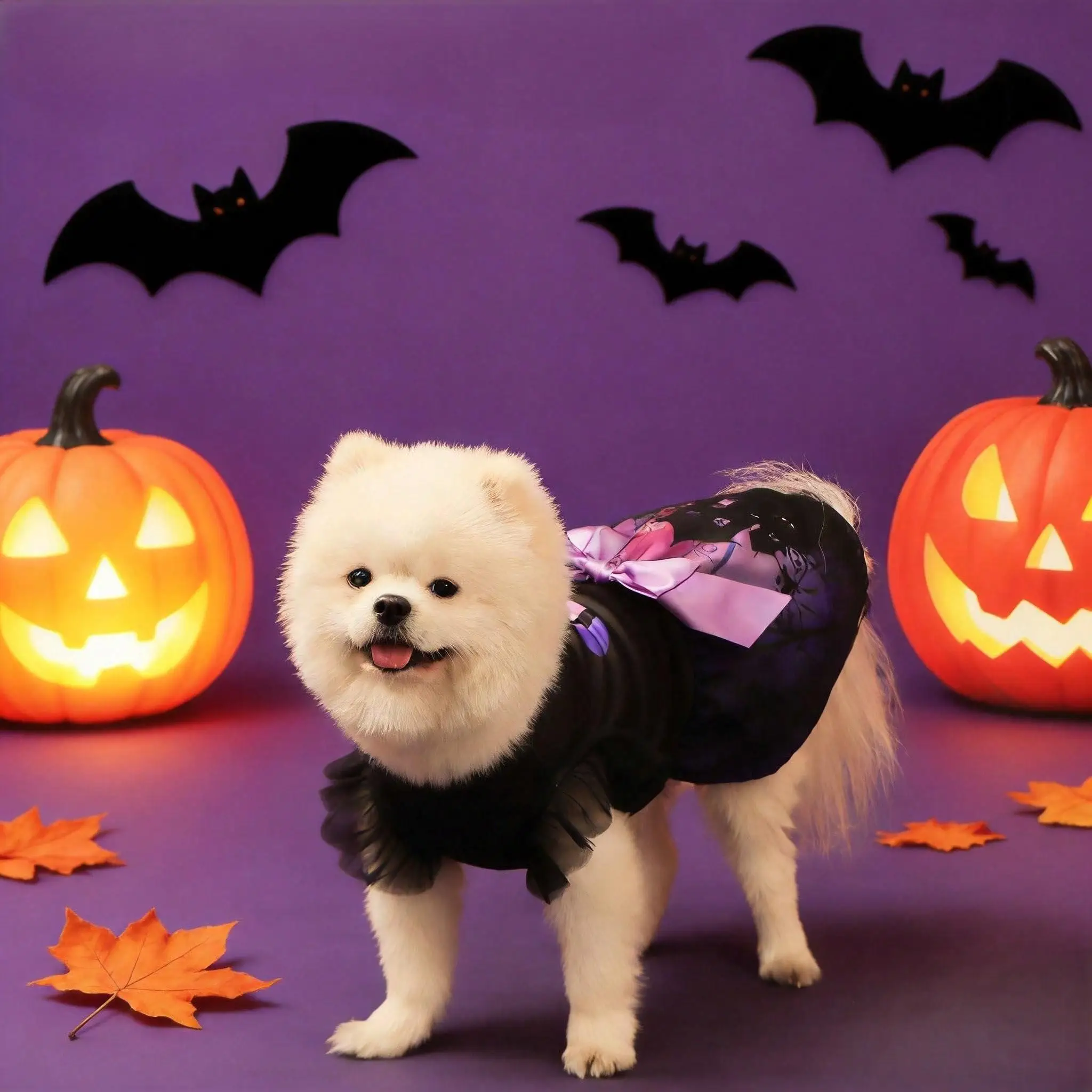 Halloween-Kostüm für Hunde und Katzen: Schwarzes Katzenaugen-Tutu-Kleid mit lila Satinschleife, Prinzessinnenrock für kleine und mittelgroße Hunde und Katzen – Detail 3