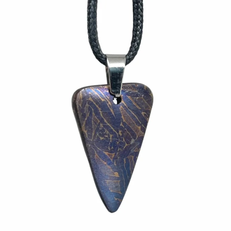 Genuine Muonionalusta Iron Meteorite Triangular Pendant Blued Finish Space Mineral Necklace Gift for Collection LK494