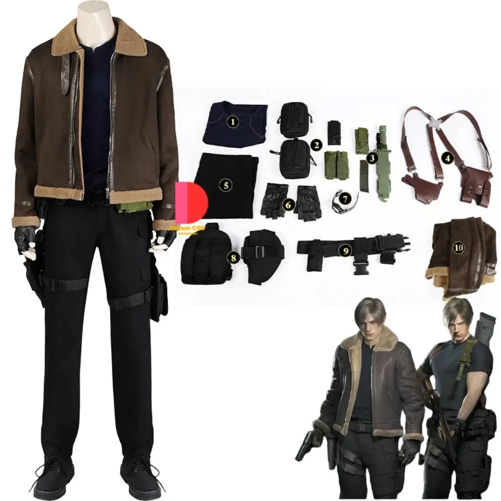 

Movie Anime Hot Sale Remake Leon Kennedy Cosplay Costume Full Set Jacket Pants Disguise Halloween Uniform T-shirt Love Live Cos