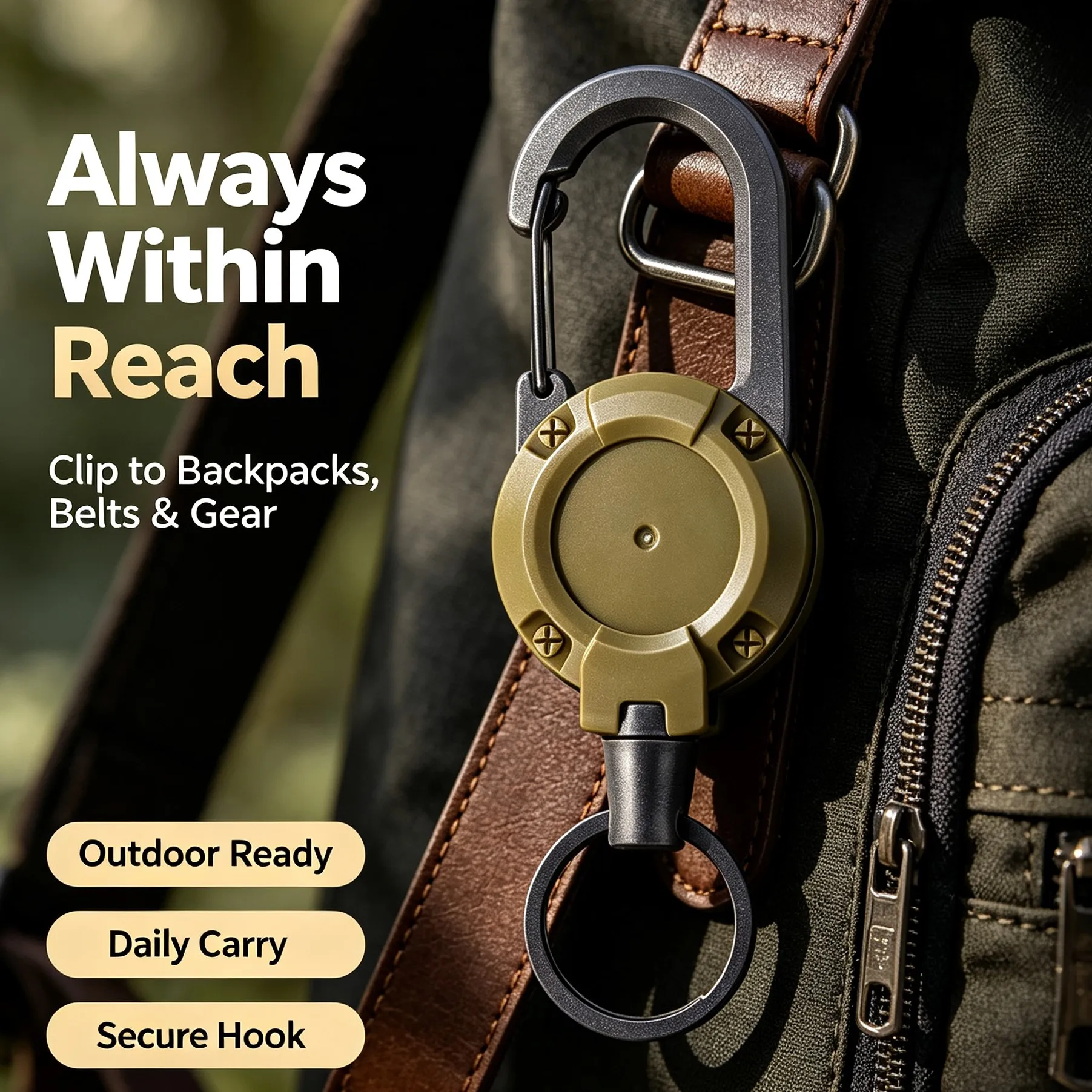 Heavy Duty Retractable Carabiner Anti‑Lost Buckle Key Ring Pendant Keychain Charm Gift for Outdoor Camping Backpack Accessory