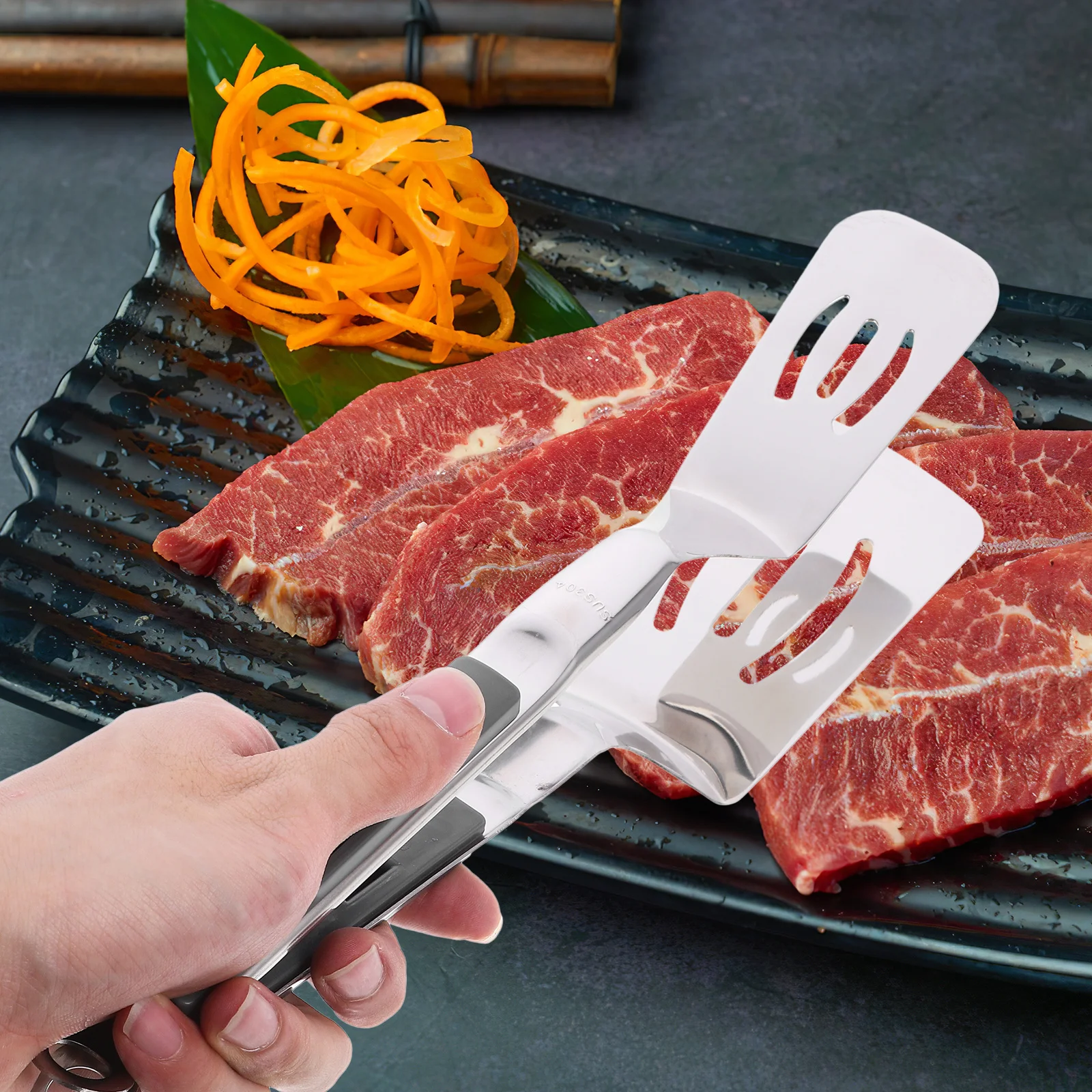 창의적인 스테인리스 스틸 주걱 집게 다기능 주방 요리 도구 생선 및 채소용 주방 주걱 집게