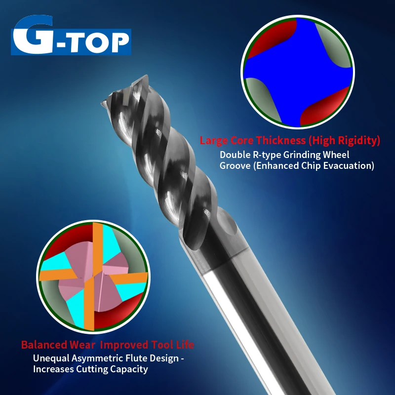 

G-TOP 4-флейтовые концевые фрезы с угловым радиусом, фрезерный станок из карбида вольфрама с ЧПУ, стальной фрезерный станок, обрабатывающий резак для титанового сплава