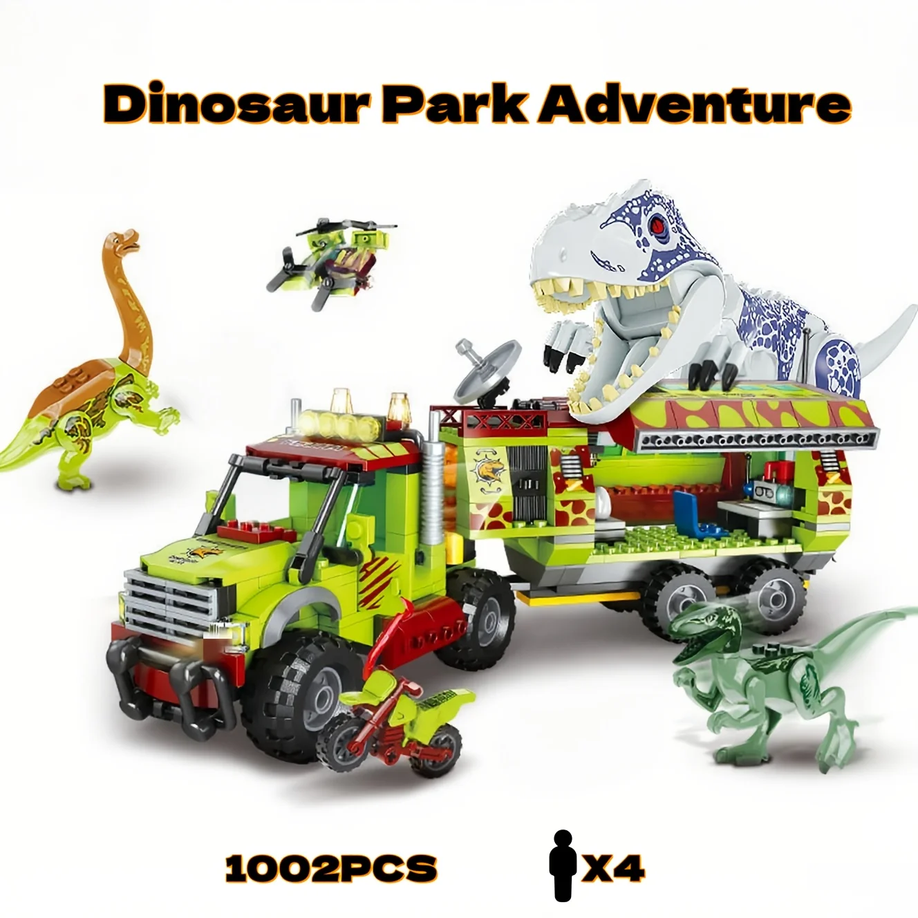 

Набор строительных блоков «Приключения динозавров» с грузовиком и мотоциклом, модель-конструктор T-Rex Explorer, игрушка для самостоятельной сборки для взрослых, подарок