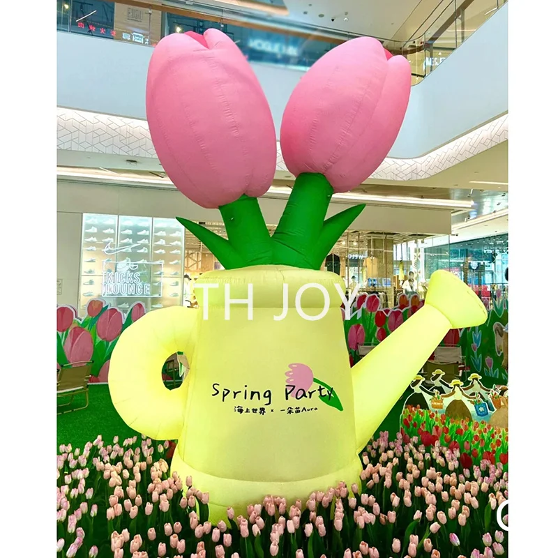 fast air ship to door, giant inflatable flower watering can model, advertising tulip watering top with light for event