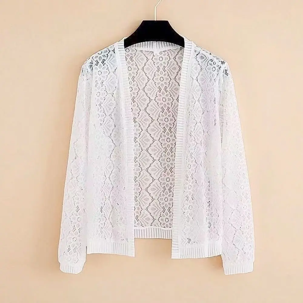 Thin Tie Up Summer Women's Cardigan Breathable Beach Air-Conditioning Shirt Floral Lace Mesh Shawl for Women