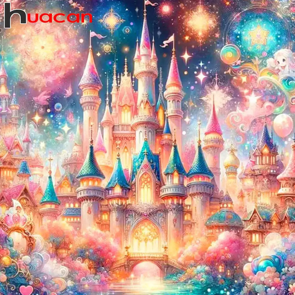 Huacan 5D-Diamantgemälde zum Selbermachen, Schloss, Diamant-Mosaik, Landschaft, neue Kollektion 2025, dekorative Gemälde
