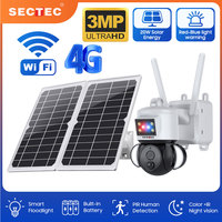 SECTEC 20W Solar Battery Red Blue Alarm Floodlight PTZ Camera Outdoor Wifi Solar Security Camera Home Surveillance 4G Sim Camera