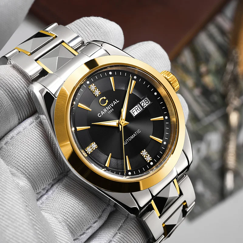 

Carnival Brand High End Series Luxury NH36A Mechanical Watch Men Tungsten Steel Strap 50M Waterproof Week Date Watches Mens