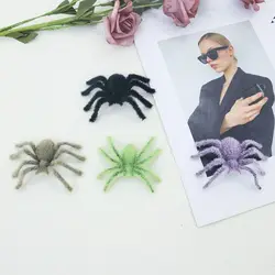 Funny Halloween Plush Spider Realistic 3D Flocking Black Spider Cartoon Artificial Spider Haunted House