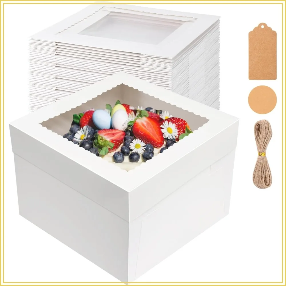 

30 Pack 12x12x8 Inch Cake Boxes with Window, White Bakery Boxes for Birthday Party, Wedding, Tall Dessert Cardboard Containers