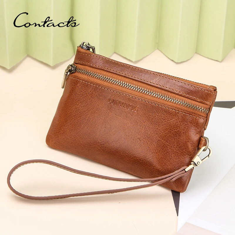 CONTACT'S Genuine Leather Women Wallet Key Chains Casual Women card holders Female Bags Handbags Coin Purse