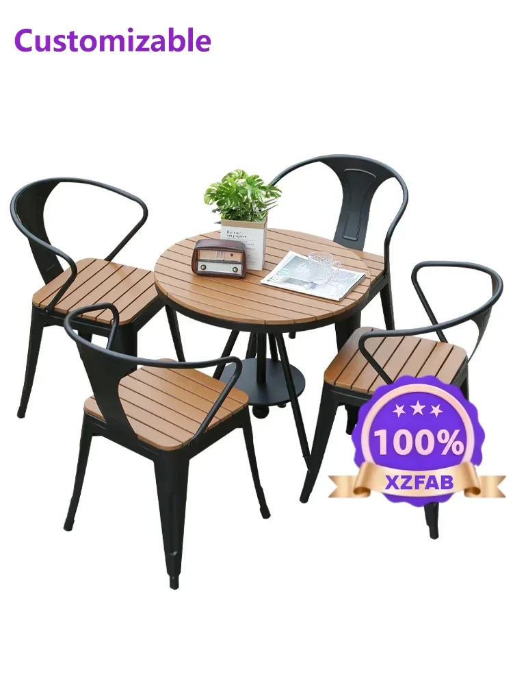 Factory Direct 2026 Anti-corrosive wood balcony tables and chairs outdoor leisure villa coffee milk tea shop courtyard waterproo
