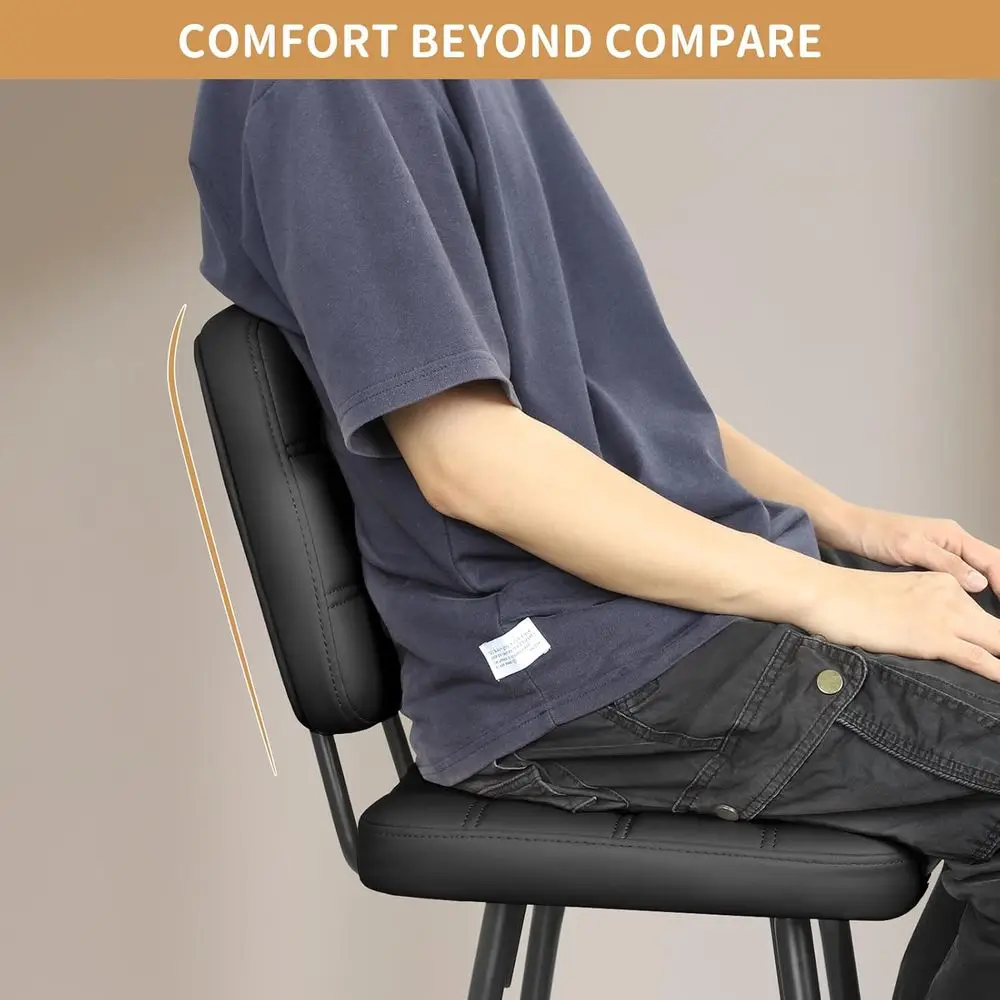 زوج من 24 مقعدًا معدنيًا منجدًا باللون الأسود مع ظهور ومساند للقدمين لتناول الطعام أو جزيرة المطبخ #6