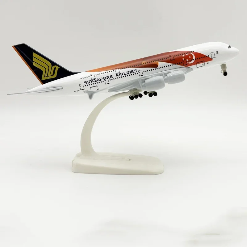 20cm Souvenir Plane A380 Singapore Airways Model Airplanes Alloy Scale Aircraft with Wheels Base Aviation Collection Gift