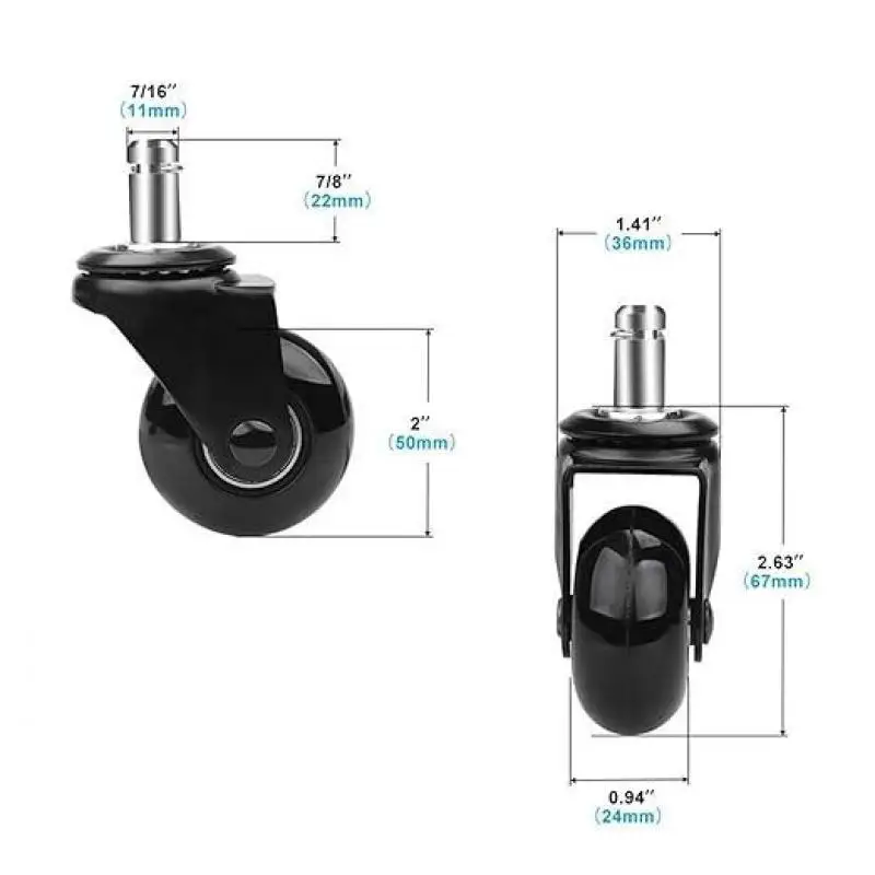 5 Pcs 2-inch Transparent Polyurethane (PU) Swivel Casters With 11*22mm Mounting Stem - Crystal Wheels