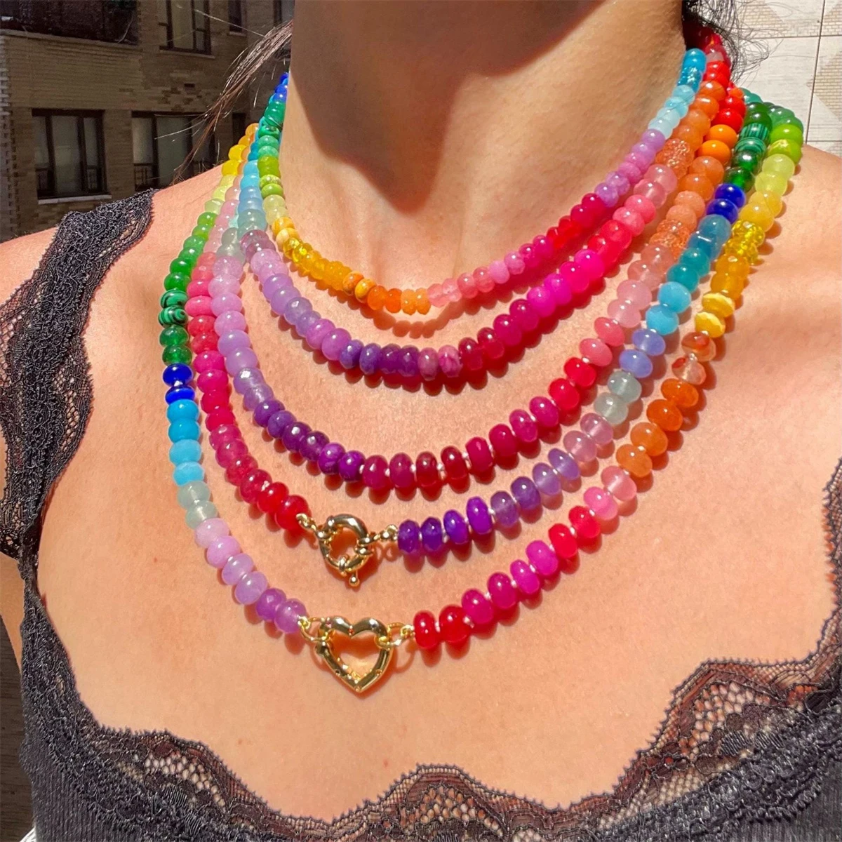 Collar de dopamina con múltiples cuentas de piedra Natural, colgante de color, accesorios hechos a mano, chapado en oro personalizado versátil