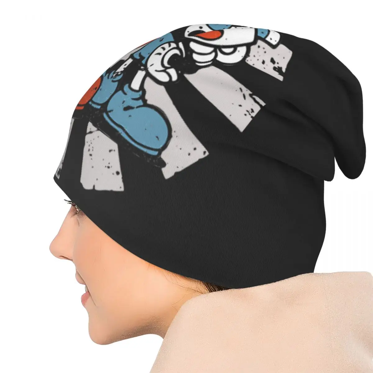 الرجعية Cuphead بونيه القبعات الخريف الشتاء في الهواء الطلق Skullies قبعة صغيرة لعبة أنيمي للرجال النساء الصيف رئيس التفاف قبعة #5