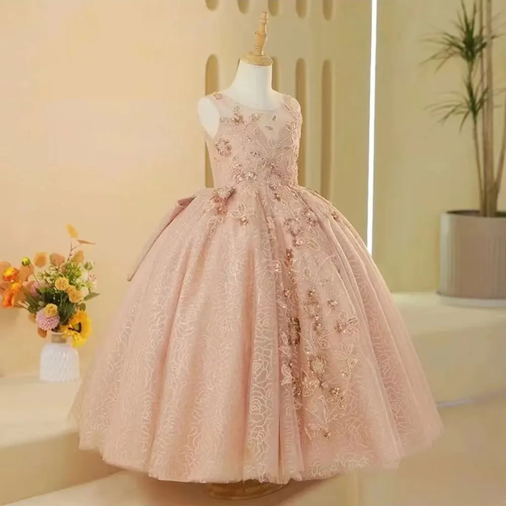 Jill Wish-Robe de Luxe Arabe Rose pour Fille, Tenue de Princesse avec Perles, Clip, Dubaï, pour ixd'Anniversaire, Mariage, Bal, 2024, J217