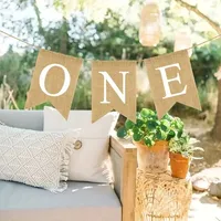 Baby Shower Supplies Burlap ONE Garland First Birthday Party Favors Highchair Fishtail Flag