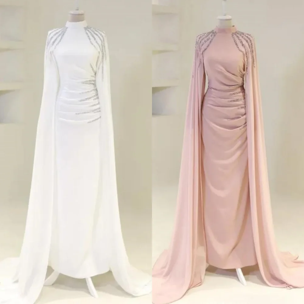 

Customized Matching Exquisite Jersey Beading Sexy Draped Straight High Collar Long Dresses Bespoke Occasion Dresses High Quality
