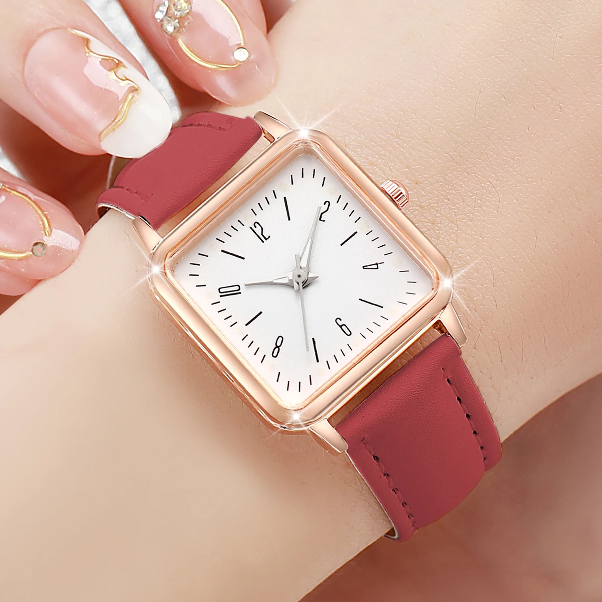 6PCS Women Watches Set Fashion Square Quartz Watch Casual Leather Band Ladies Dress Wristwatches Relogio Feminino（Without Box）