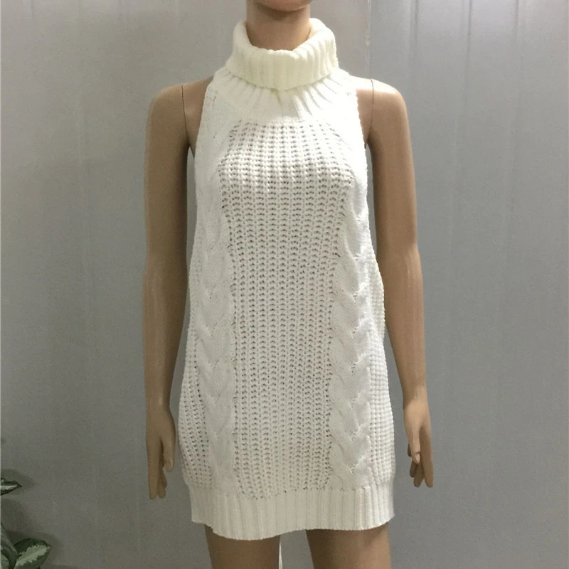 2022 Summer New Turtleneck Sleeveless Long Virgin Killer Sweater Japanes Knitted Sexy backless Women Sweaters And Pullovers