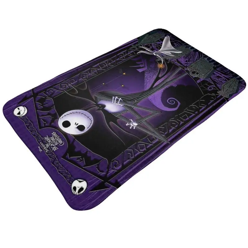 Custom Nightmare Before Christmas Front Door Mat Anti-Slip Waterproof Jack Skellington Doormat Floor Bath Entrance Rug Carpet