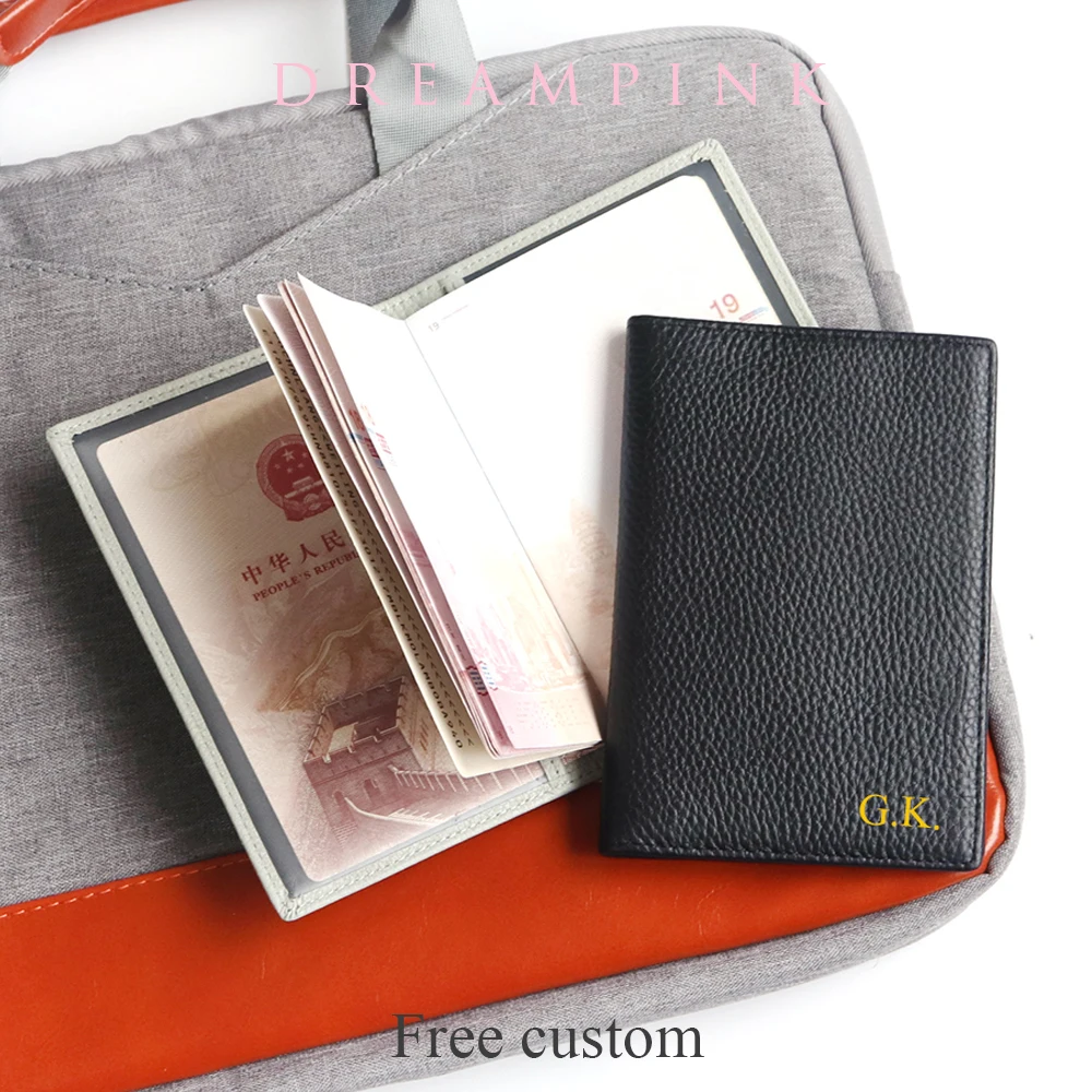 Funda de cuero para pasaporte con letras grabadas, nombre personalizado, cuero vacuno suave, porta pasaporte de viaje, mujeres y hombres, regalo DIY, funda para pasaporte, billetera