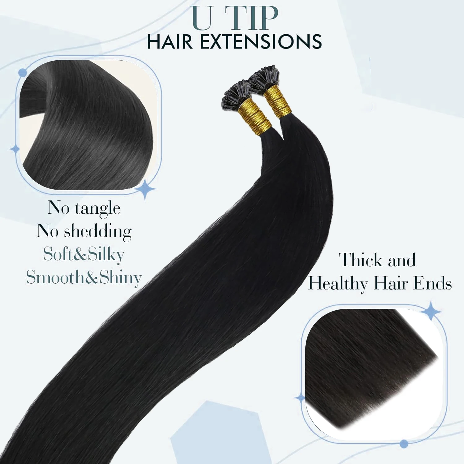 Straight U Tip Hair Extensions 100% Real Human Hair 16-26 Inch 50G Fusion Hair Extensions Color #1B Black For Salon High Quality